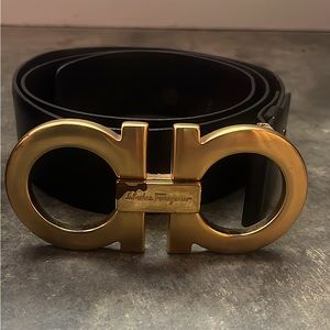 Black Ferragamo Belt.  34 Waist Size. Classic Piece. Gold Logo